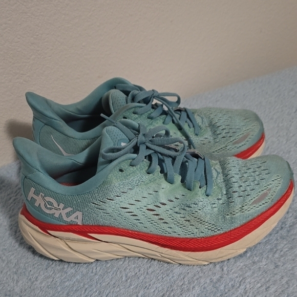 Hoka Shoes - Hoka Blue and Red Athletic Shoes with Breathable Mesh
